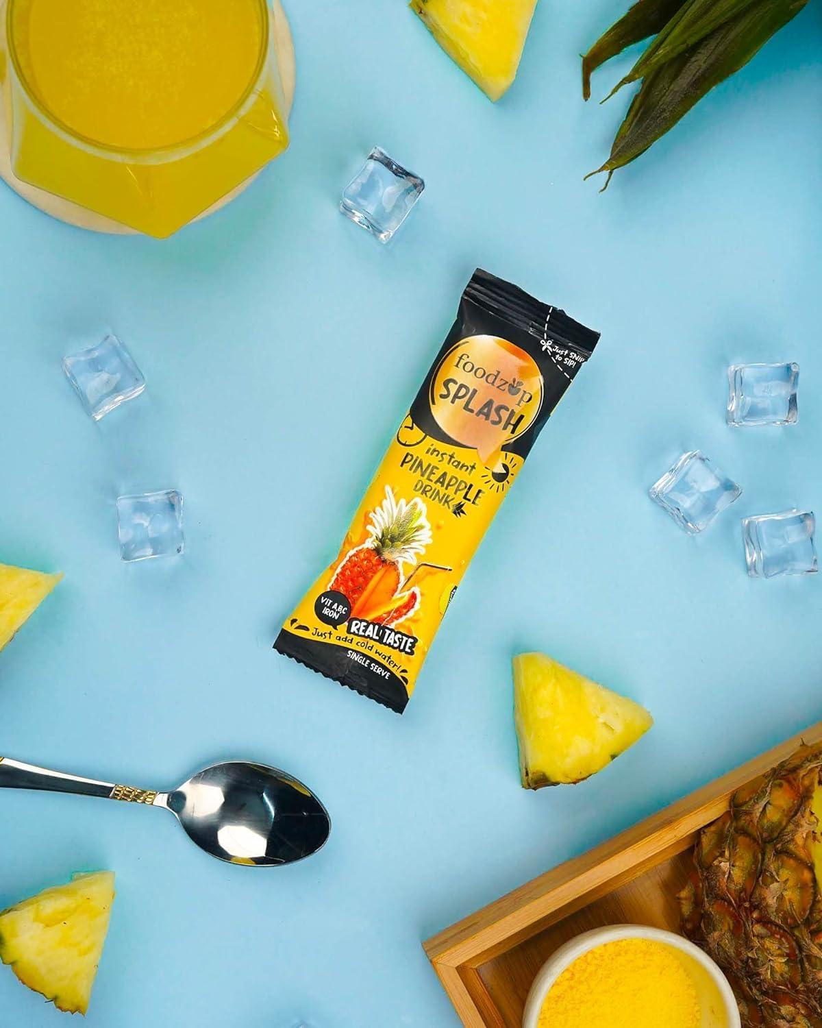 Foodzup Splash 1 Min Instant Pineapple Drink - 90 Sachets (Buy 2 Get 1 FREE, 90 Sachets Total) | Pineapple Flavours | 90 Servings | 1350g