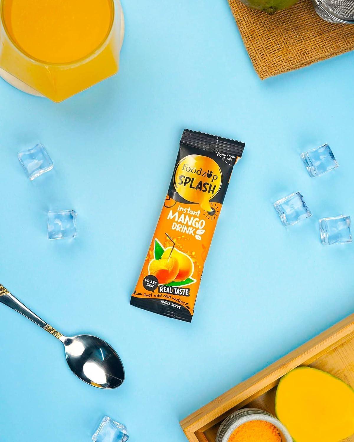 Foodzup Splash 1 Min Instant Mango Drink - 30 Sachets (Buy 1 Get 1 FREE, 60 Sachets Total) | Mango Flavours | 60 Servings | 900g