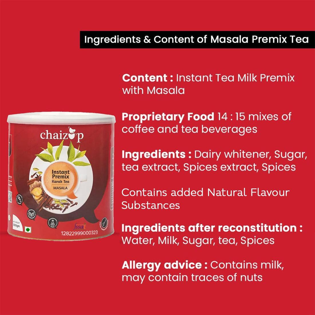 Chaizup Premium 1 Min Instant Assorted Tea Pack - 500g Cans (Pack of 3) | Masala, Ginger & Saffron Flavours | Approx. 108 Servings | 1500g