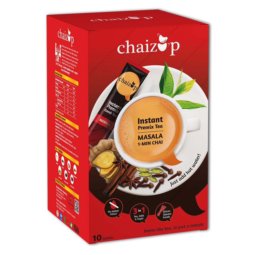 Chaizup Premium 1 Min Instant Masala Tea Premix - 10 Sachets | Masala Flavours | 10 Servings | 140g