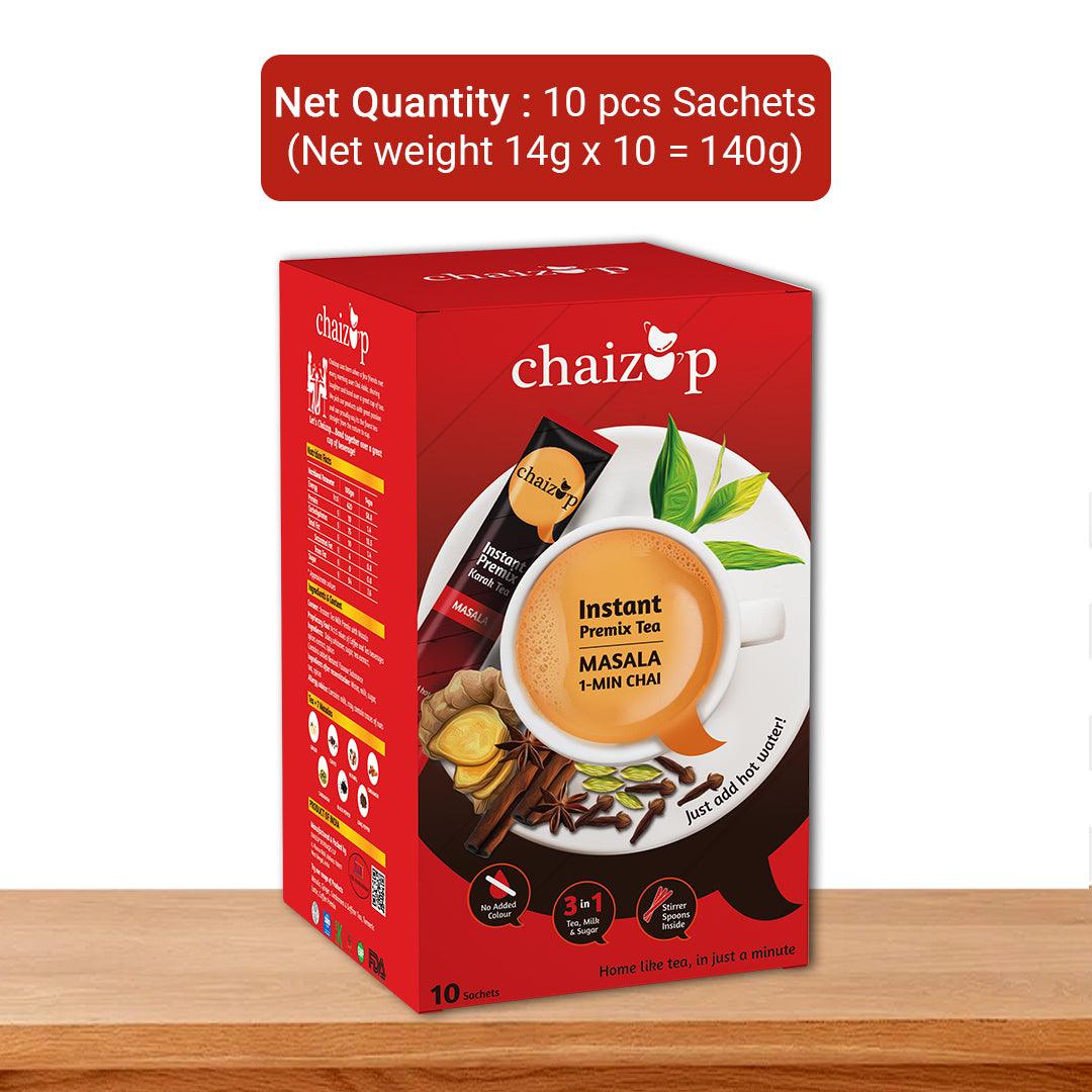 Chaizup Premium 1 Min Instant Masala Tea Premix - 10 Sachets | Masala Flavours | 10 Servings | 140g