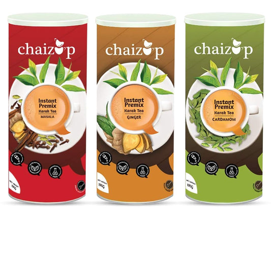 Chaizup Premium 1 Min Instant Assorted Tea Pack - 1kg Cans (Pack of 3) | Cardamom, Ginger, Masala Flavours | Approx. 214 Servings | 3kg