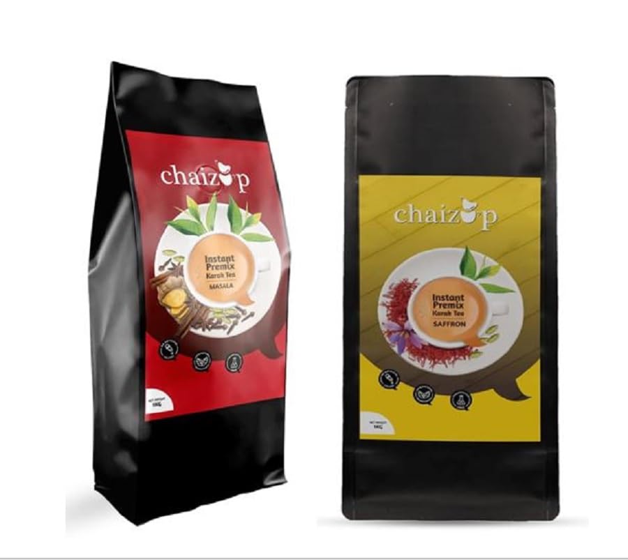 Chaizup Instant Premix Masala + Saffron Tea 1Kg Poly | Assorted Combo Pack Of 2 Flavors | 1 Kg each | 1000g x 2 Bags | Instant Chai | Premix Tea | Ready To Drink | Premix Chai Powder