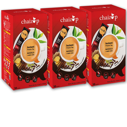 Chaizup Instant Premix Masala Chai | 30 Sachets - 30 Serves | 3 Mono Box | Instant Premix Tea | Premix Tea Powder | Ready To Drink