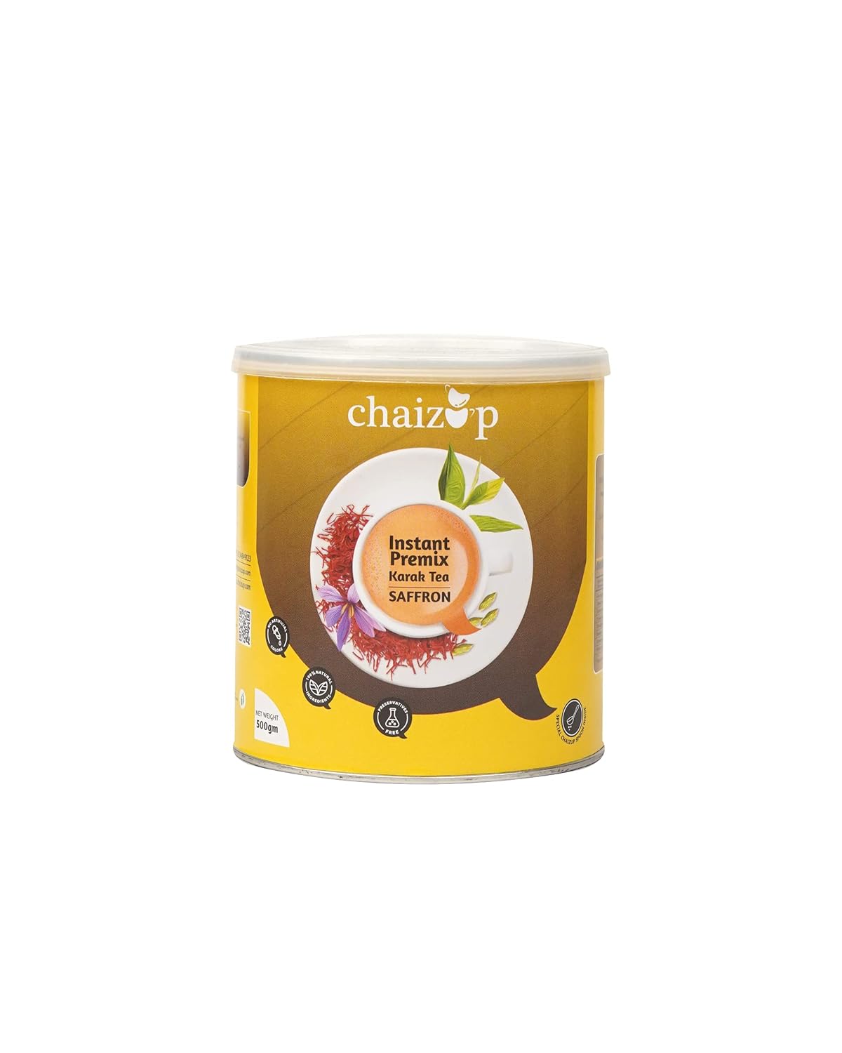 Chaizup Premium 1 Min Instant Saffron Tea Premix - 500g Can | Saffron Flavors | Approx. 35 Servings | 500g