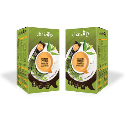 Chaizup Instant Cardamom Premix Tea - Karak Ready to Drink Chai with Cardamom and Low Sugar | Elaichi Flavor | 10 Sachets | Elaichi Tea | Instant Premix Tea| Elaichi Premix Chai - Pack of 2