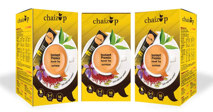 Chaizup Instant Premix Saffron Chai | 30 Sachets - 30 Serves | 3 Mono Box | Instant Premix Tea | Premix Tea Powder | Ready To Drink