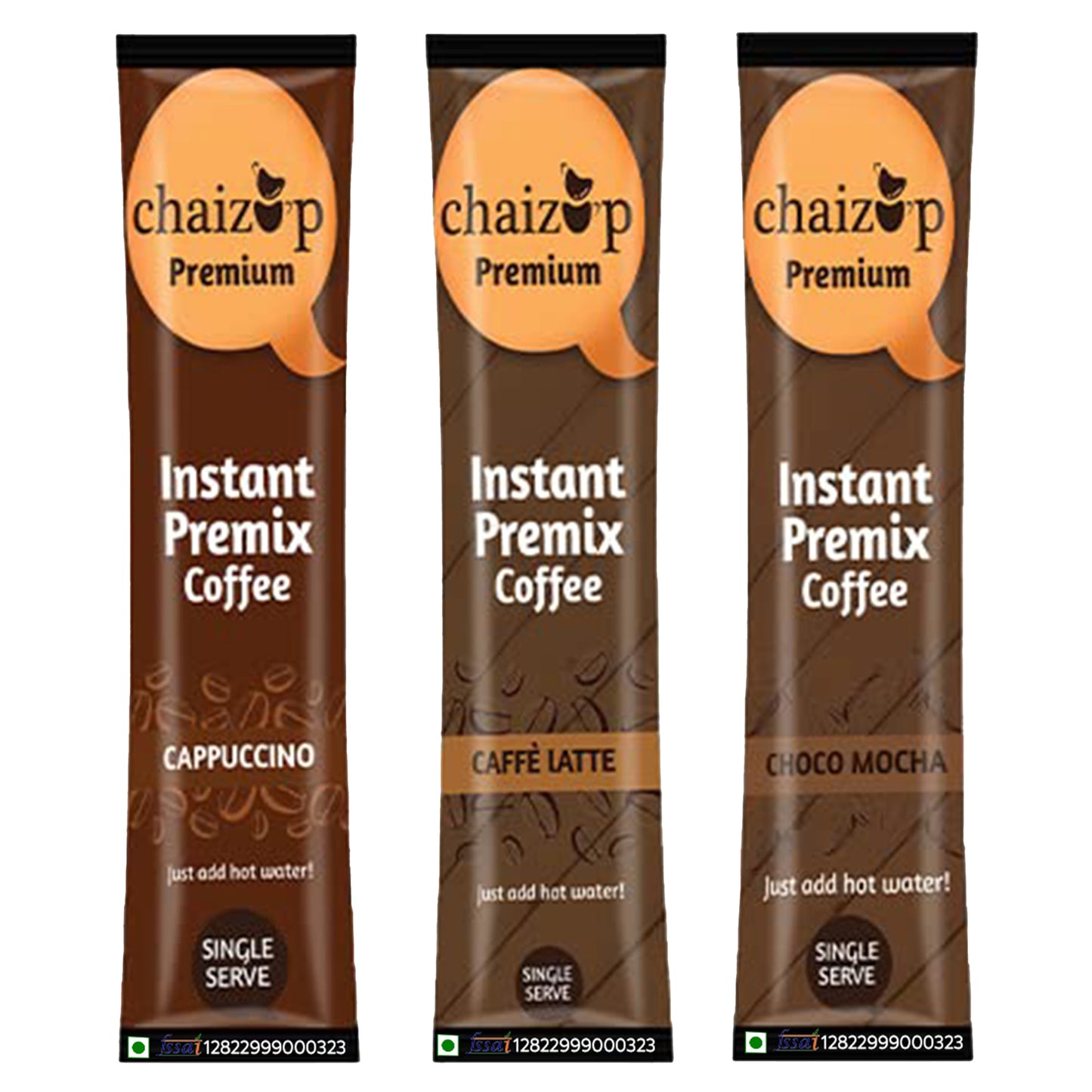 Chaizup Instant Premix Cappuccino, Choco Mocha, And Caffe Latte Coffee, 20gm Each Sachet, 120 Sachets Each Flavor, 7200GM, 360 Sachets, Instant Premix Coffee Powder, 120 Sachets x 3 Flavors