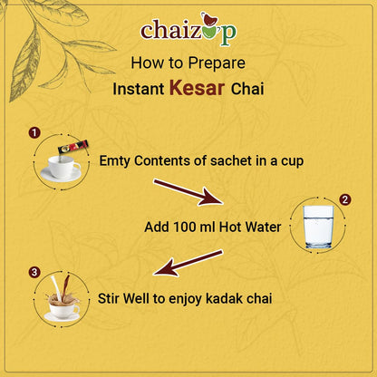 Chaizup Daily Instant Kesar Tea | 504 GM| 36 Sachets | Premix Tea Powder | Instant Premix Chai | Ready To Drink