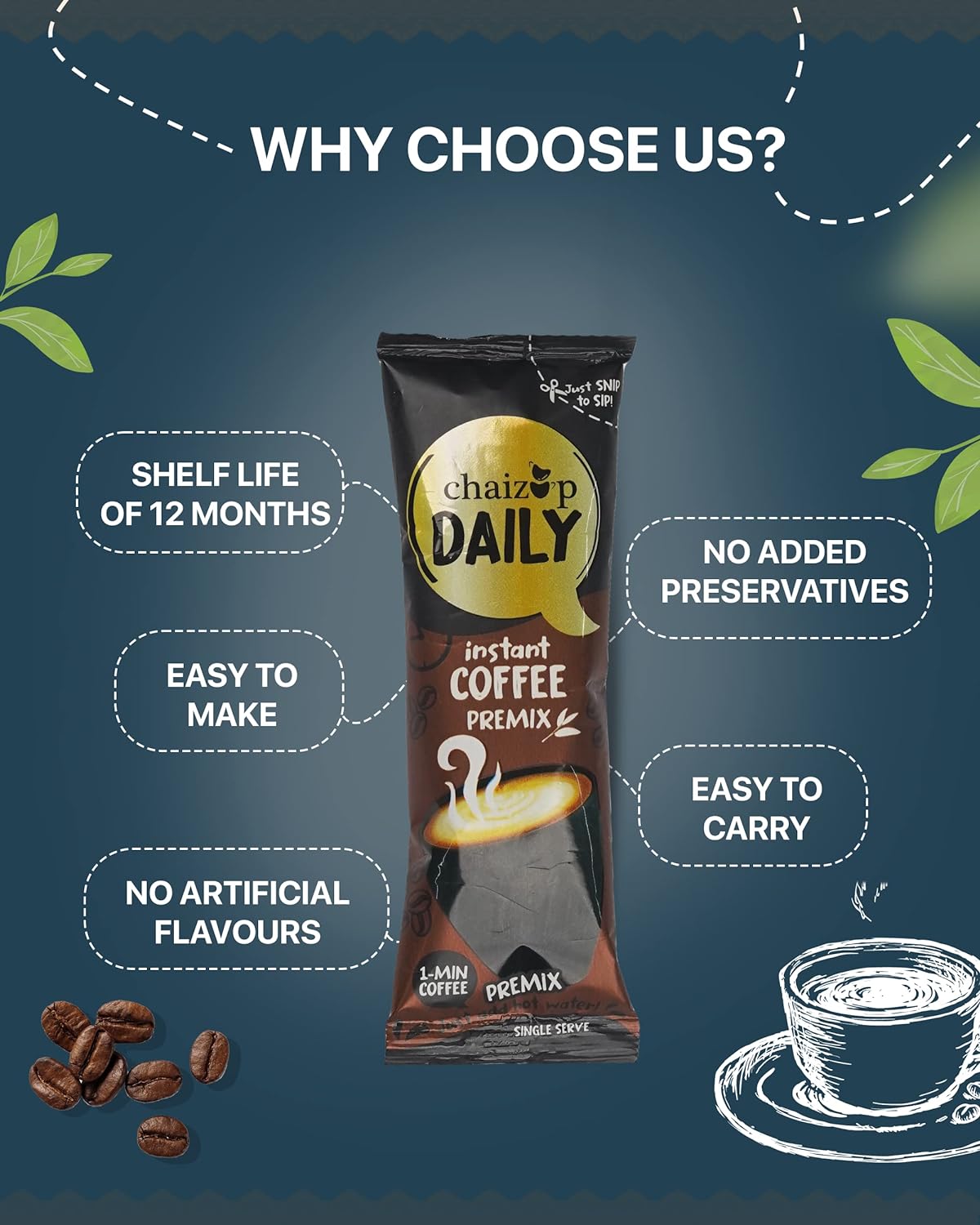 Chaizup Daily Instant Premix Coffee | 36 Sachets | Instant Premix Coffee | Premix Coffee Powder