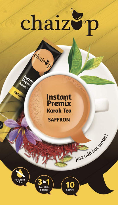 Chaizup Instant Premix Saffron Chai | 30 Sachets - 30 Serves | 3 Mono Box | Instant Premix Tea | Premix Tea Powder | Ready To Drink