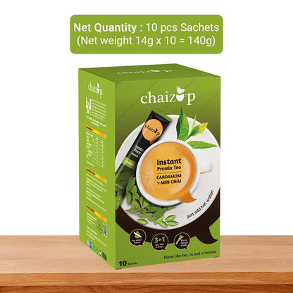 Chaizup Premium 1 Min Instant Assorted Tea Pack - 20 Sachets | Cardamom & Saffron Flavours | 20 Servings | 2 Packs (10 Flavours Each) | 280g