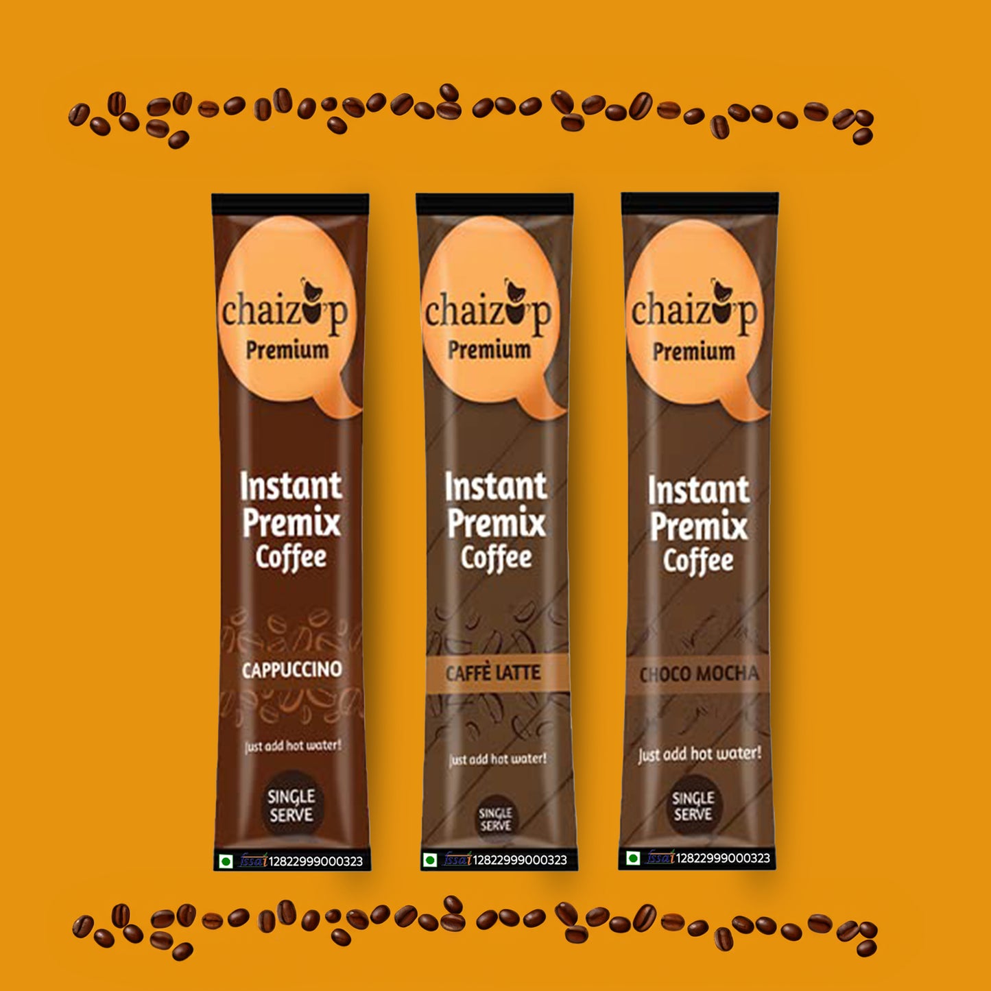 Chaizup Instant Premix Cappuccino, Choco Mocha, And Caffe Latte Coffee, 20gm Each Sachet, 120 Sachets Each Flavor, 7200GM, 360 Sachets, Instant Premix Coffee Powder, 120 Sachets x 3 Flavors