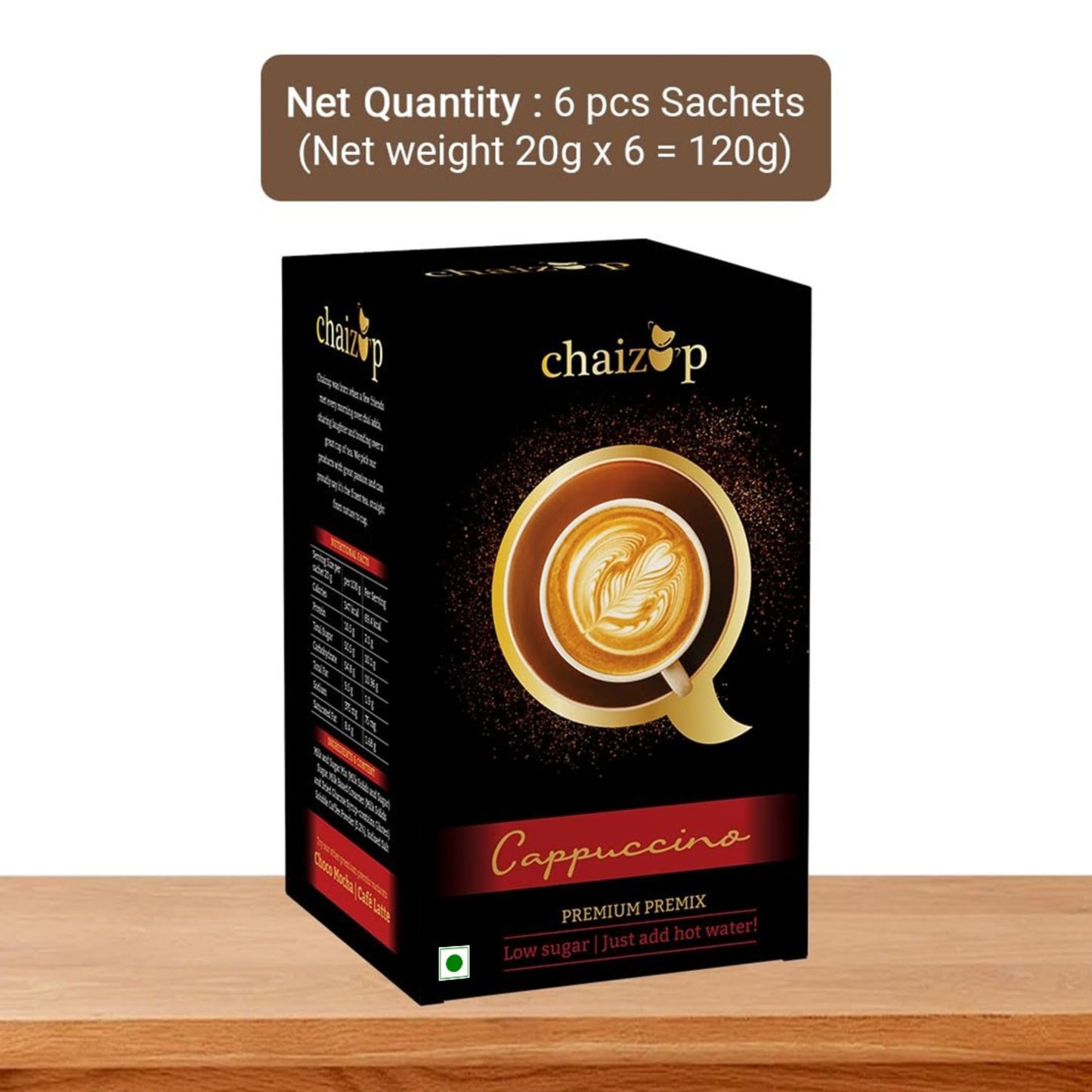 Chaizup Instant Premix Premium Cappuccino + Caramel Coffee Packs | Assorted Combo Pack Of 2 Flavours | 20gm x 12 Sachets | 240 GM | Instant Premix Coffee | Premix Coffee Powder | Ready To Drink