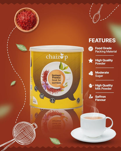 Chaizup Premium 1 Min Instant Saffron Tea Premix - 500g Can | Saffron Flavors | Approx. 35 Servings | 500g