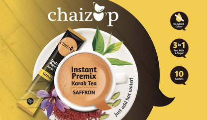 Chaizup Instant Premix Saffron Chai | 30 Sachets - 30 Serves | 3 Mono Box | Instant Premix Tea | Premix Tea Powder | Ready To Drink