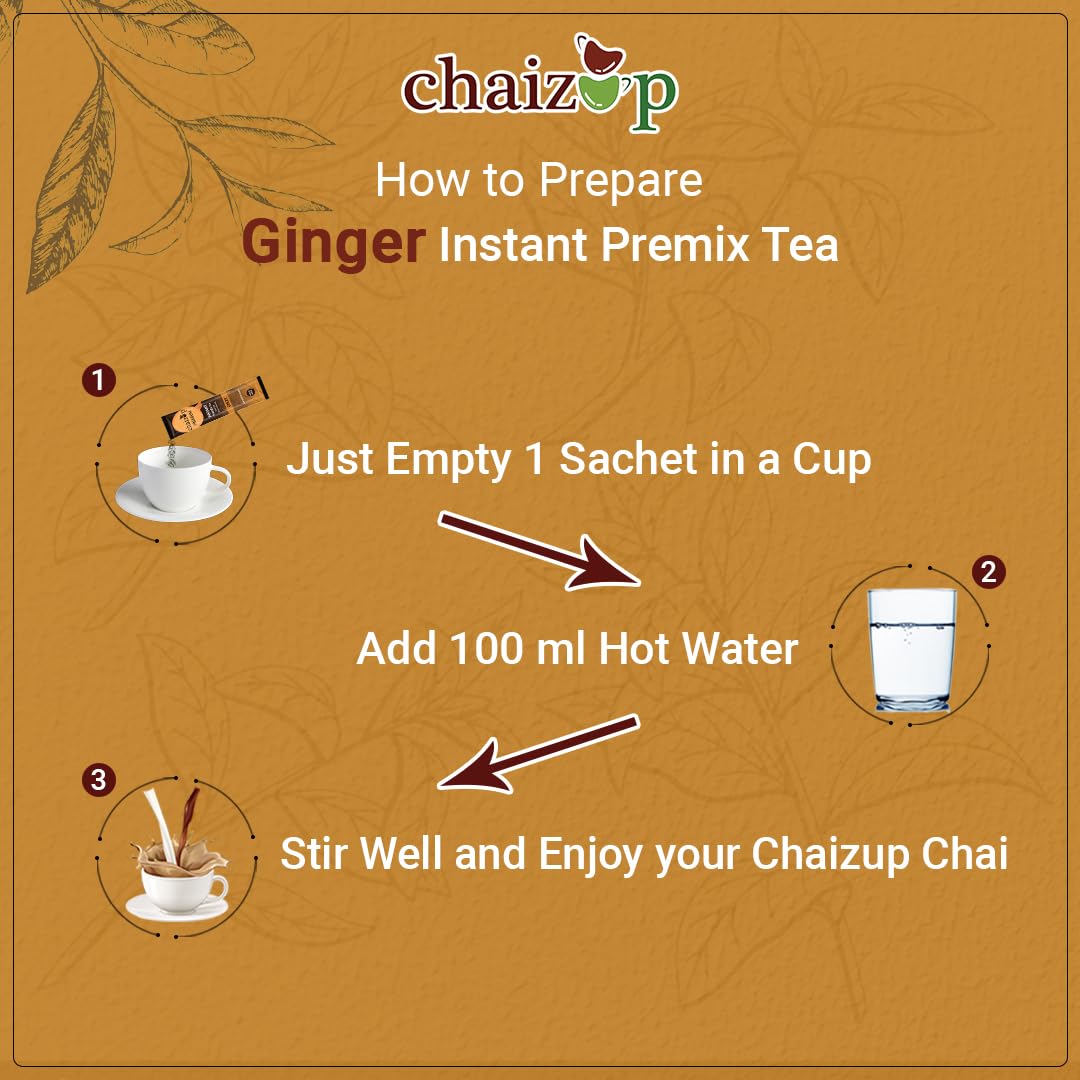 Chaizup Instant Premix Ginger Chai | 30 Sachets - 30 Serves | 3 Mono Box | Instant Premix Tea | Premix Tea Powder | Ready To Drink