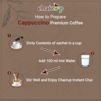 Chaizup Instant Premix Premium Cappuccino + Caramel Coffee Packs | Assorted Combo Pack Of 2 Flavours | 20gm x 12 Sachets | 240 GM | Instant Premix Coffee | Premix Coffee Powder | Ready To Drink