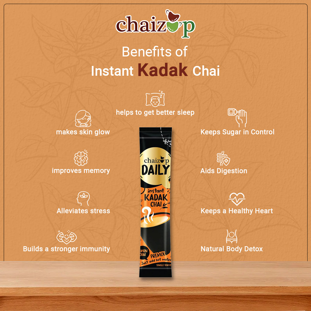 Chaizup Daily 1 Min Chai - Kadak Tea - 14gm x 30 sachet, Kadak Chai, Easy to Make Instant Tea, Home Like Tea, Aromatic and Flavoured, (Kadak Chai, 420 gm)