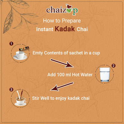 Chaizup Daily 1 Min Chai - Kadak Tea - 14gm x 30 sachet, Kadak Chai, Easy to Make Instant Tea, Home Like Tea, Aromatic and Flavoured, (Kadak Chai, 420 gm)