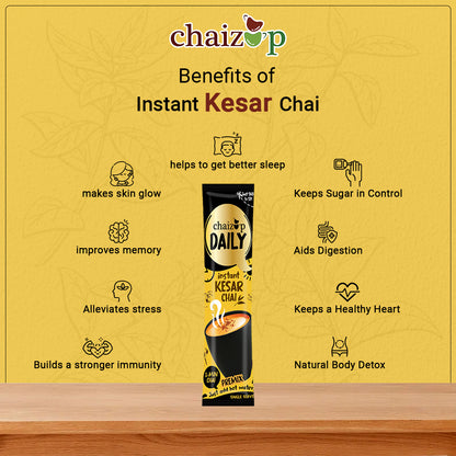 Chaizup Daily 1 Min Kesar Chai - Instant Premix Kesar chai- 30 Single Serves | 30 Sachets |Premix tea Powder Mix, Instant Premix Saffron Tea…