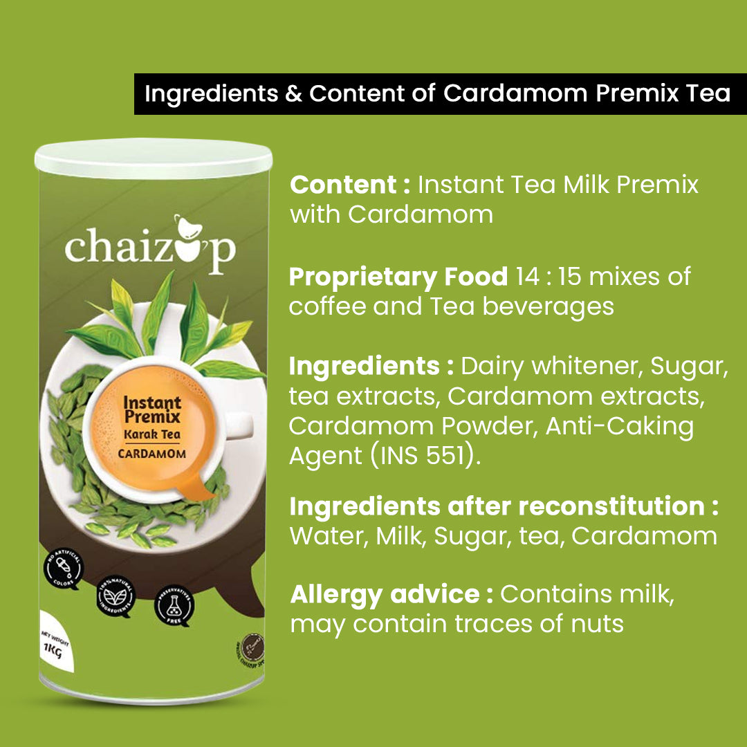 Chaizup Cardamom Instant Premix Tea - 1000 gm Can Premix Elaichi Instant Tea Kadak Tea Powder