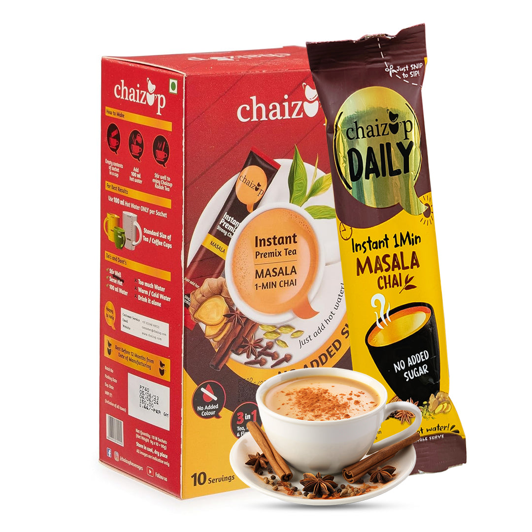 Chaizup Instant Masala Tea Premix, NO SUGAR, 90 Gm, 10 Sachets of 9gm Each Premix Tea Instant Premix Masala Tea