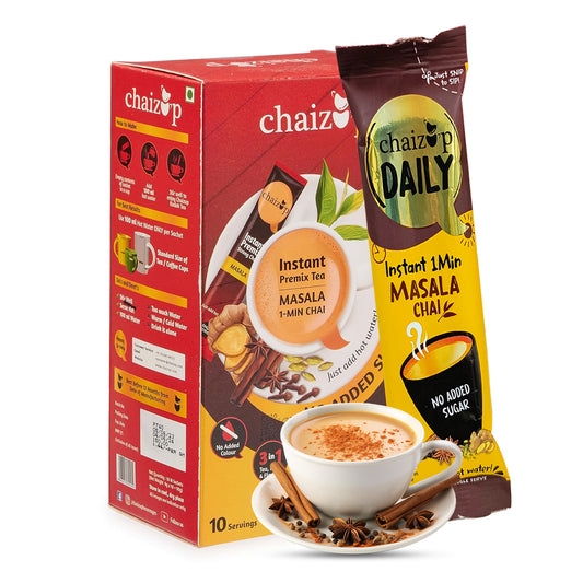 Chaizup Instant Masala Tea Premix, NO SUGAR, 90 Gm, 10 Sachets of 9gm Each Premix Tea Instant Premix Masala Tea