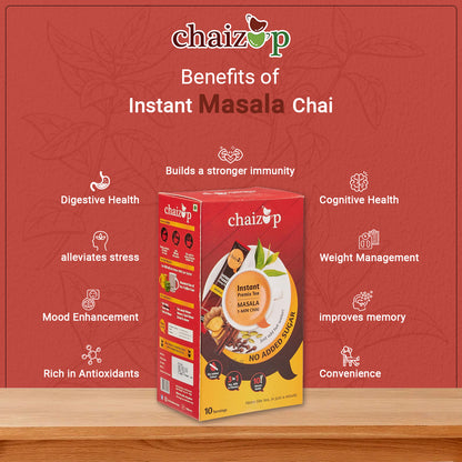 Chaizup Instant Masala Tea Premix, NO SUGAR, 90 Gm, 10 Sachets of 9gm Each Premix Tea Instant Premix Masala Tea