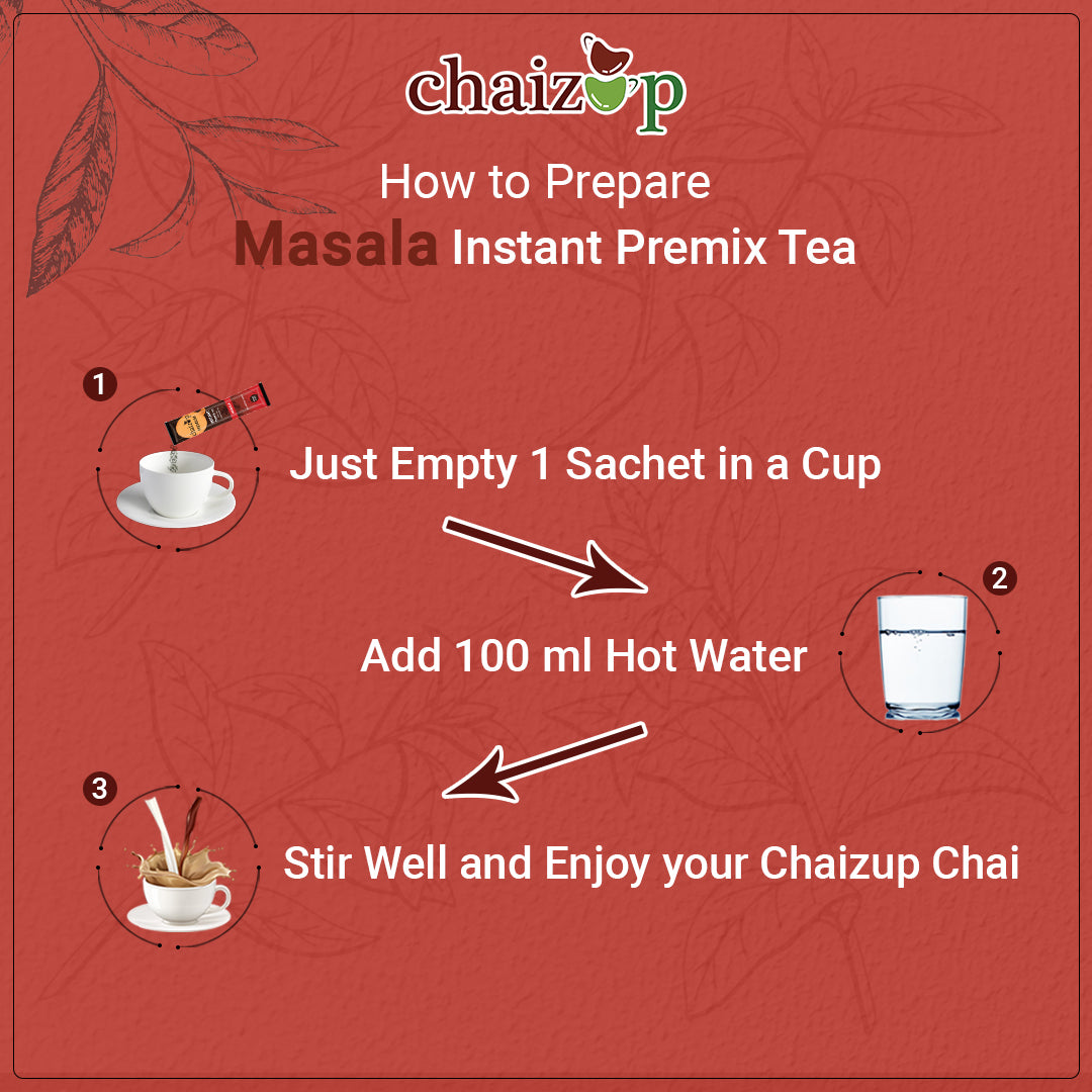 Chaizup Instant Masala Tea Premix, NO SUGAR, 90 Gm, 10 Sachets of 9gm Each Premix Tea Instant Premix Masala Tea