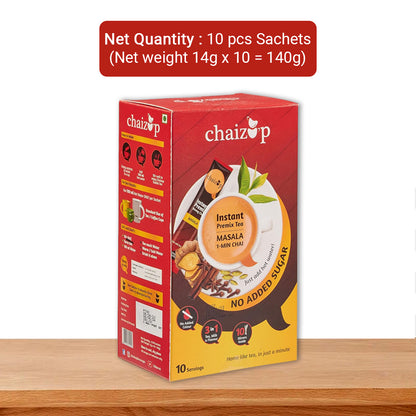 Chaizup Instant Masala Tea Premix, NO SUGAR, 90 Gm, 10 Sachets of 9gm Each Premix Tea Instant Premix Masala Tea