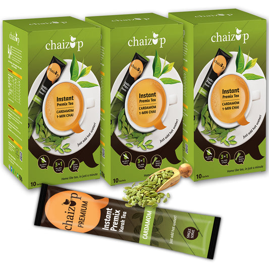 CHAIZUP Instant Cardamom Premix Tea | Karak Chai  | Combo | Masala Tea Powder | Premix Tea | Desi Chai | Pack Of 3 (Cardamom), 420 grams