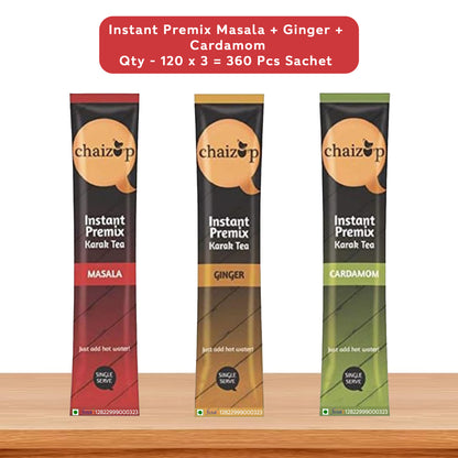 Chaizup Instant Premix Ginger, Masala And Cardamom Tea, 16gm Each Sachet, 120 Sachets Each Flavor, 5670GM, 360 Sachets, Instant Premix Tea Powder