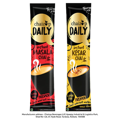 Chaizup Daily Instant Premix Masala + Saffron Tea | 20 Masala + 20 Saffron | Instant Premix Tea | Premix Tea Powder