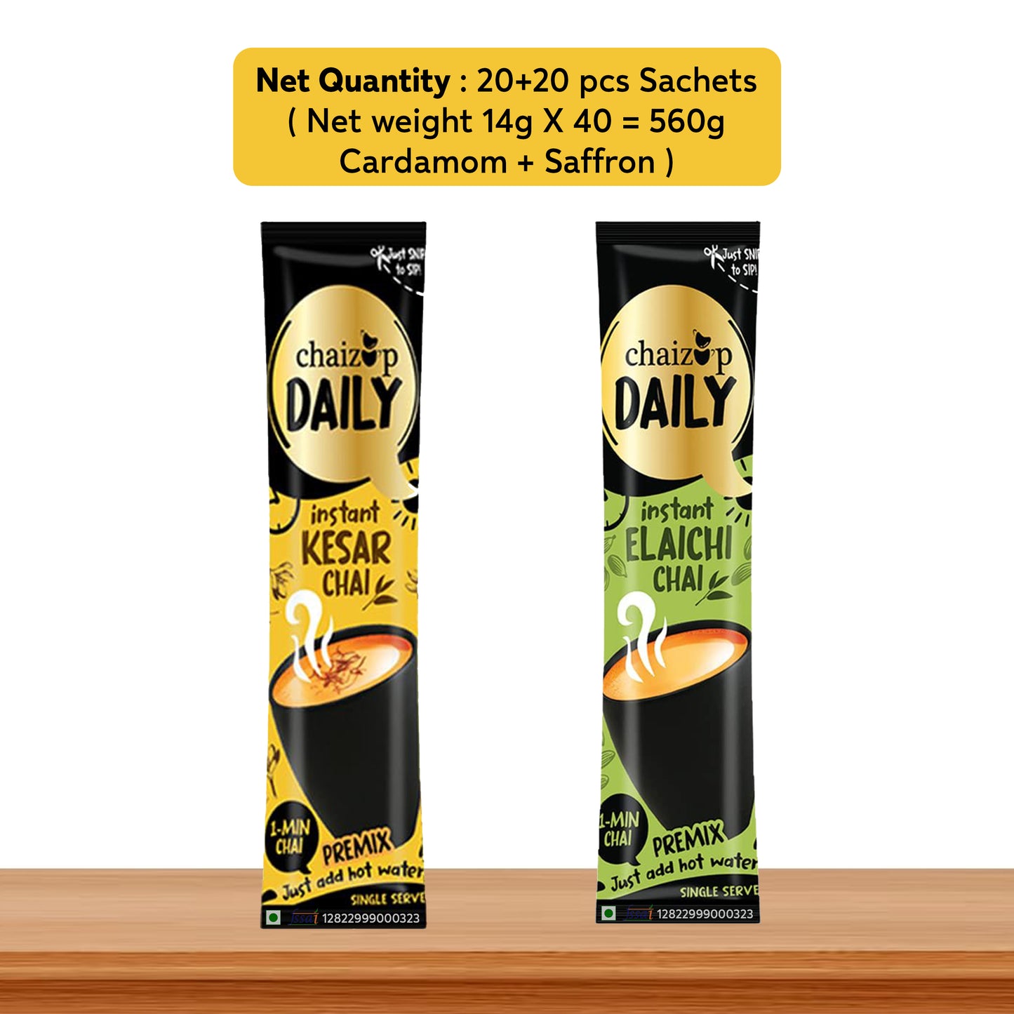 Chaizup Daily Instant Premix Saffron + Cardamom Tea | 20 Saffron + 20 Cardamom | Instant Premix Tea | Premix Tea Powder