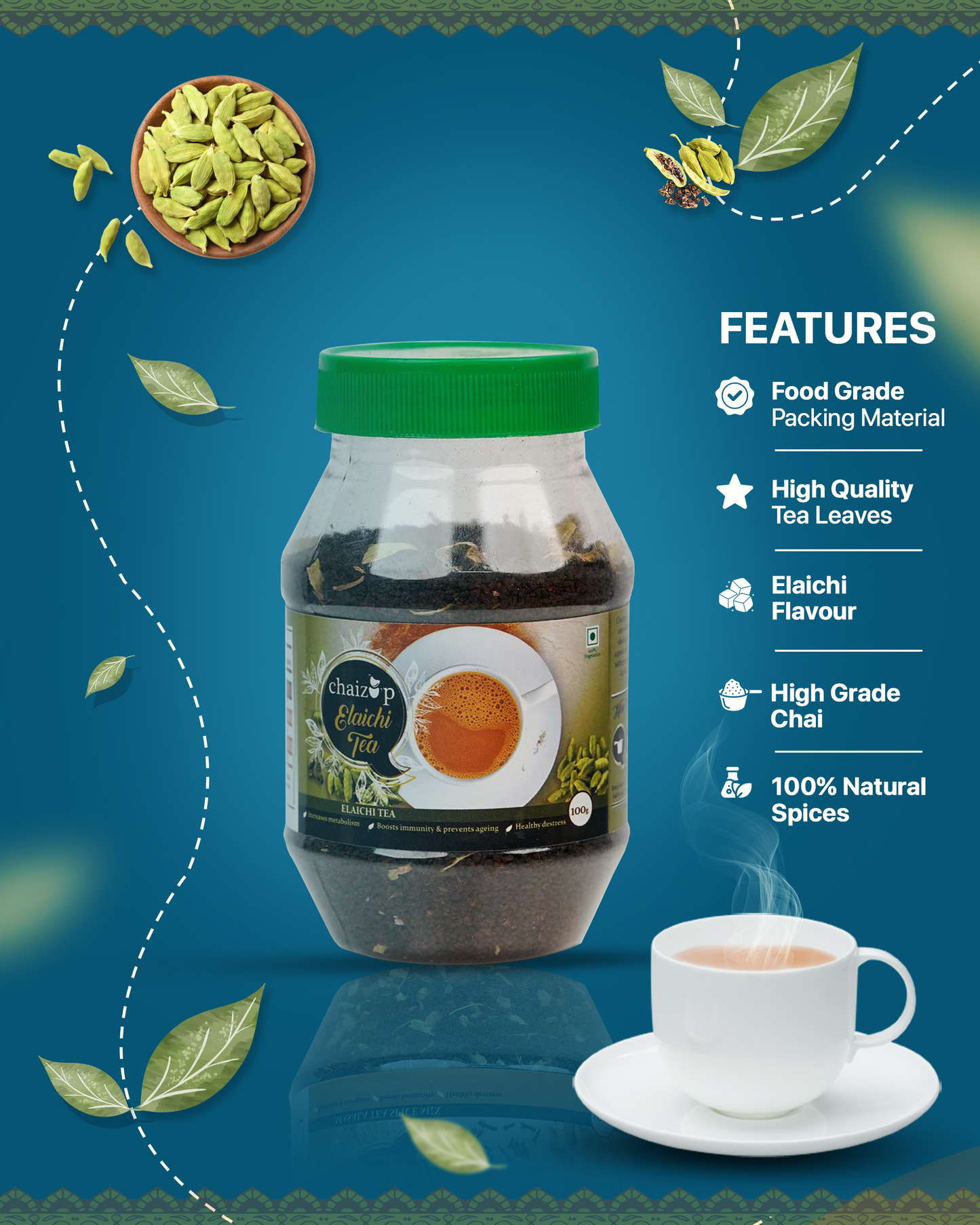 Elachi Tea Low Sugar (100 gm) - Chaizup